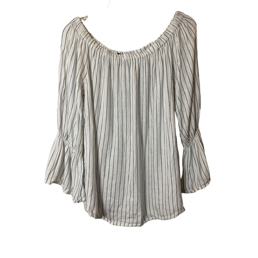 Sanctuary‎ blue & white striped off shoulder top Linen blend size L
